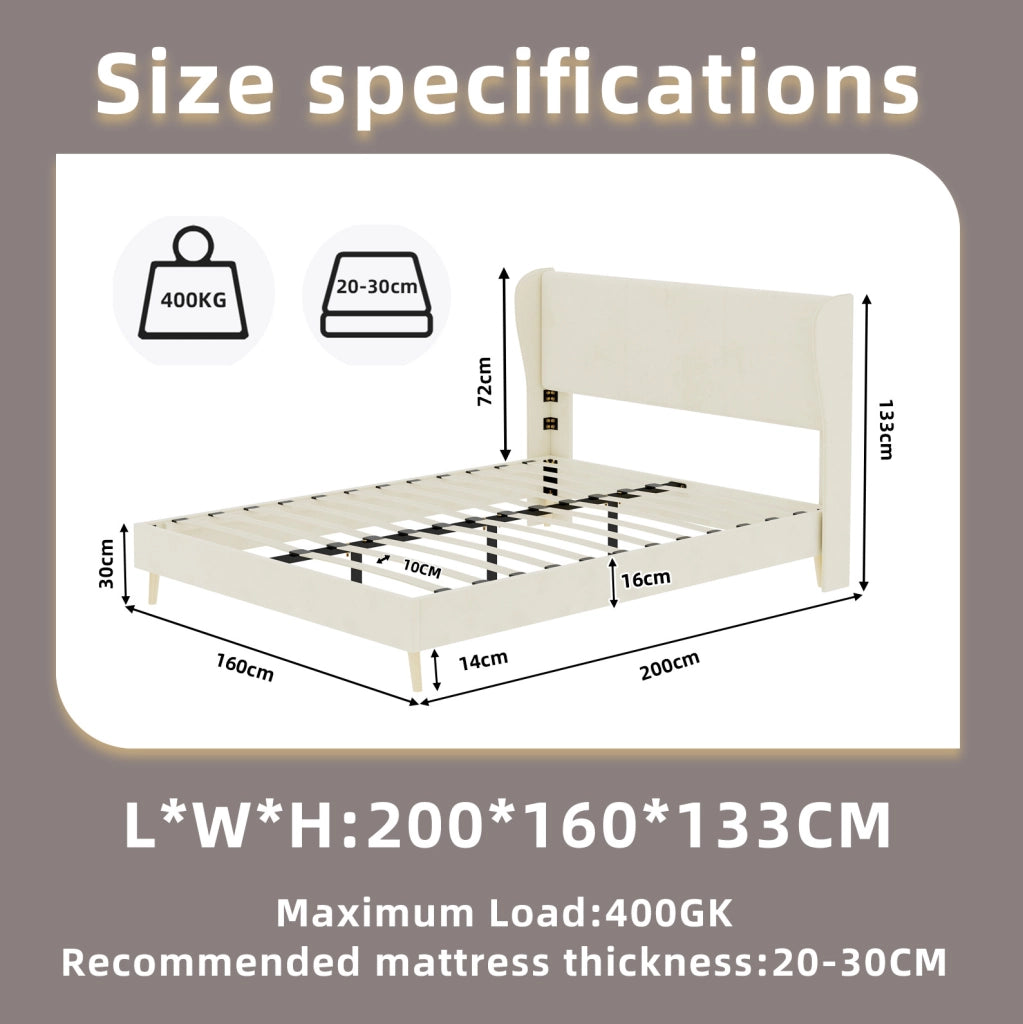 Letto imbottito 160x200 cm in tessuto e metallo beige senza contenitore -