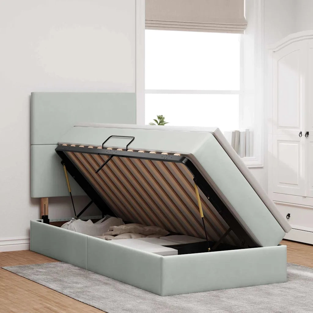 Letto con contenitore e materasso Grigio chiaro 90 x 200 cm