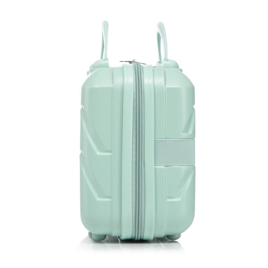 Set da viaggio 2 pezzi con valigia rigida ABS 55x35,5x20,5 cm e beauty case 14" verde menta