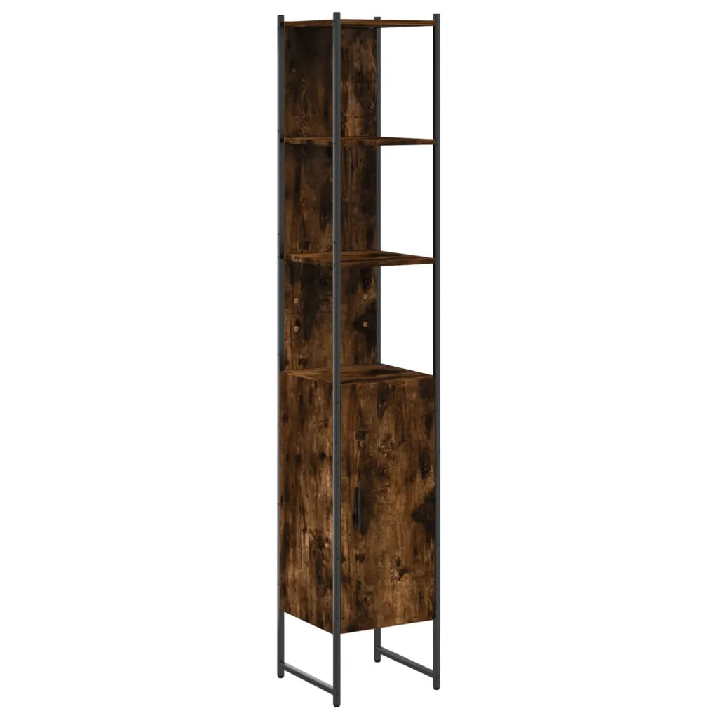Mobiletto da bagno verticale compatto e moderno 33 x 33 x 185 cm in legno composito effetto rovere affumicato 02_0049466