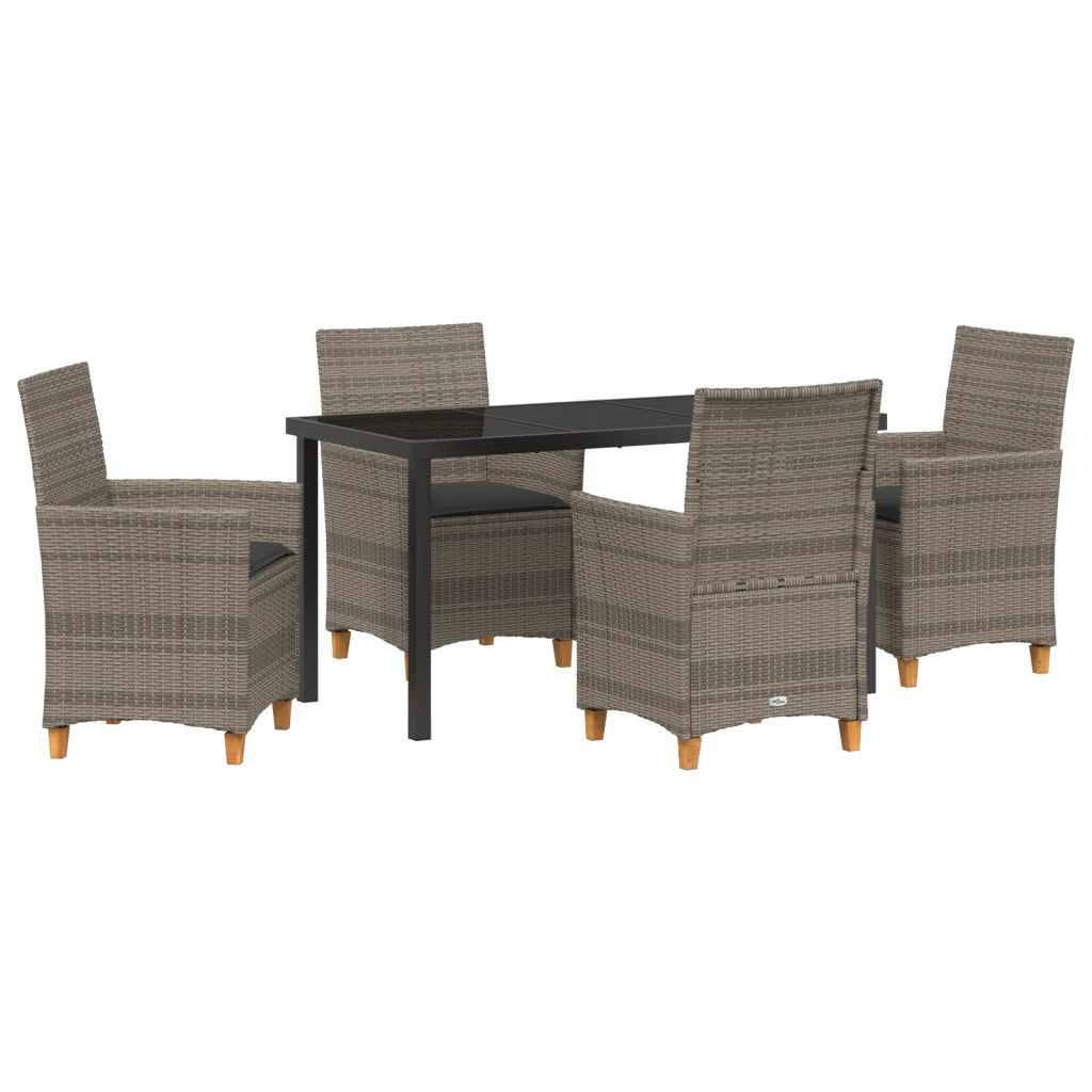 Set da Pranzo da Giardino in 5 Pezzi con Cuscini Grigio Polyrattan