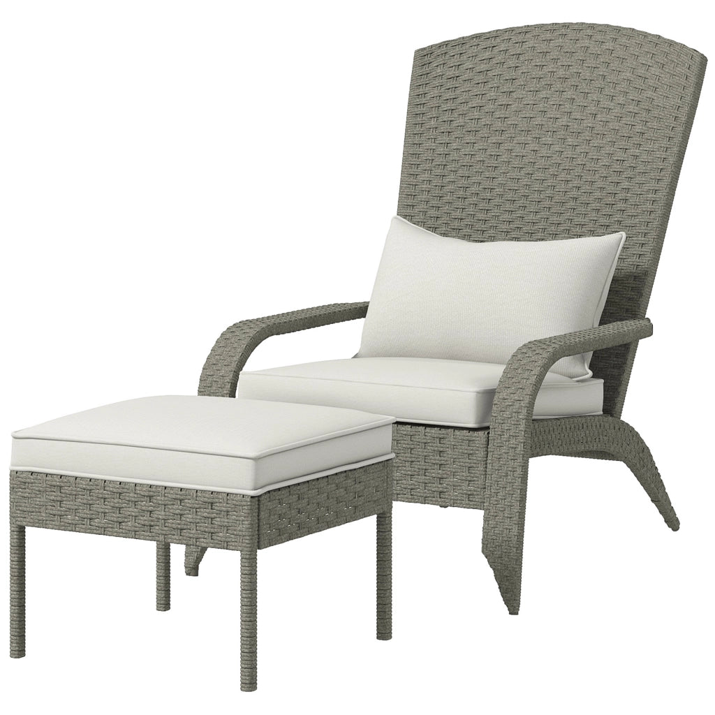 Sedia da Giardino con Poggiapiedi e Cuscini ¨C zephmum ¨C Rattan, Acciaio, Grigio e Crema, 64x82x89 cm