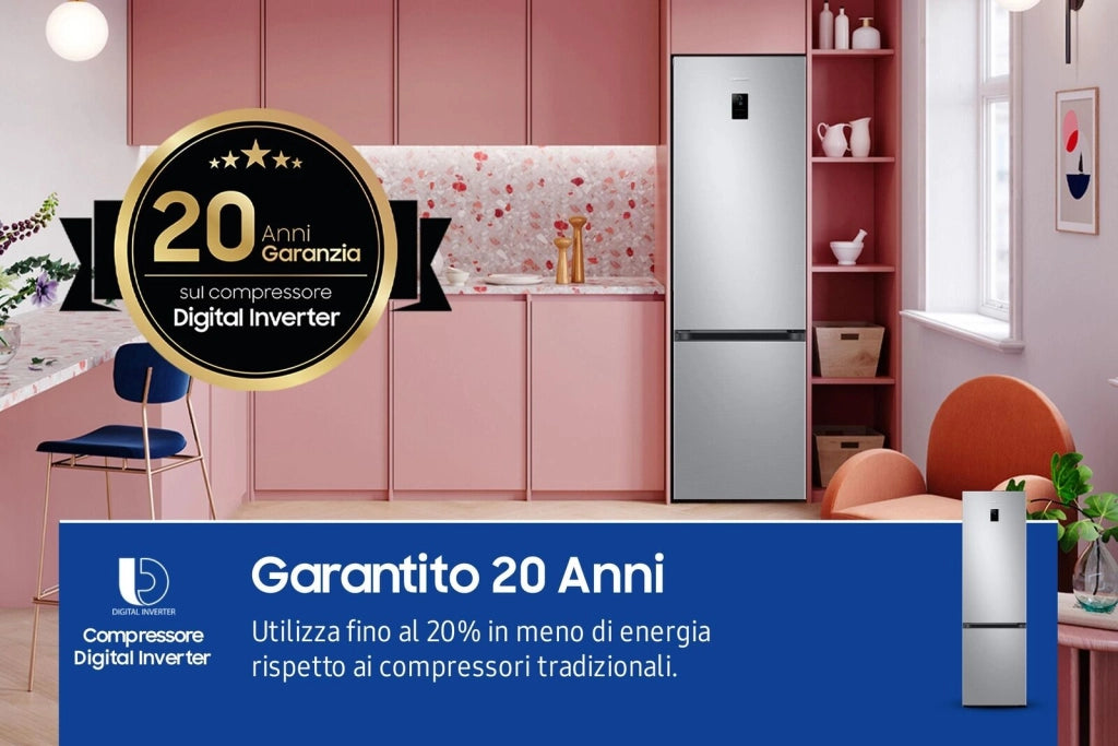 Samsung EcoFlex AI RB38C672CSA Frigorifero Combinato 390 Litri Classe C No Frost Raffreddamento Mono Split Cooling Wifi 203cm Silver Inox