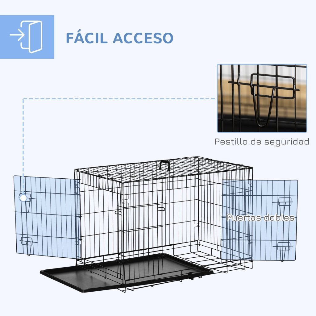 Trasportino Pieghevole per Cani ¨C Xylo ¨C 2 Porte, Vaschetta Estraibile, Maniglia, 90x57,5x62 cm, Nero