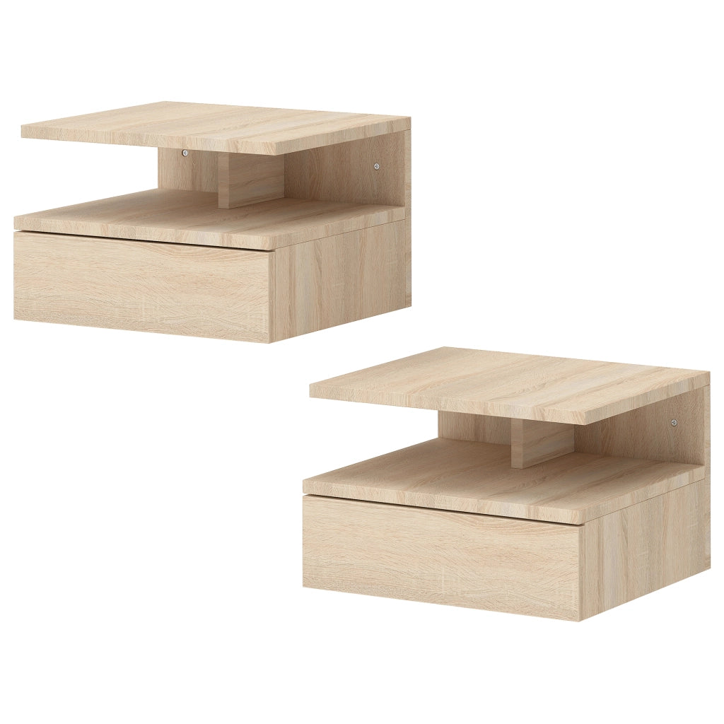 Comodino sospeso con cassetto ¨C Xylo ¨C Set 2 pezzi quercia 35x32x22,5cm