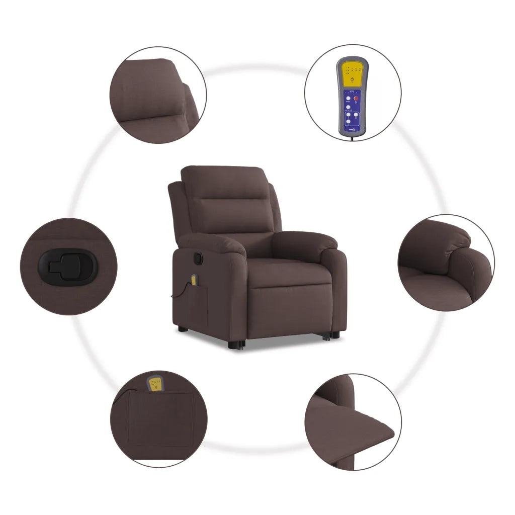 Poltrona Alzapersona Massaggi Reclinabile Marrone Scuro Tessuto 3204997