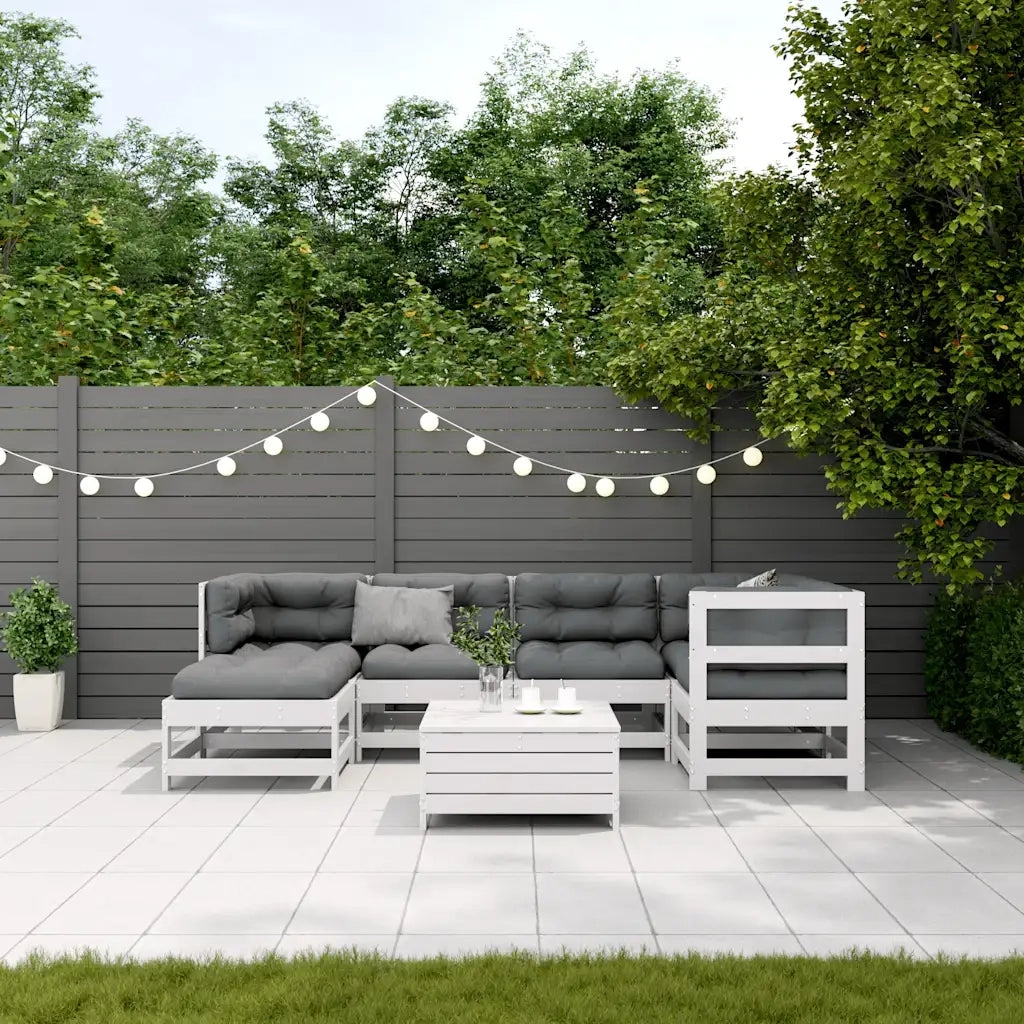 Set Salotto Giardino 7pz con Cuscini Bianco Legno Massello Pino 3250913