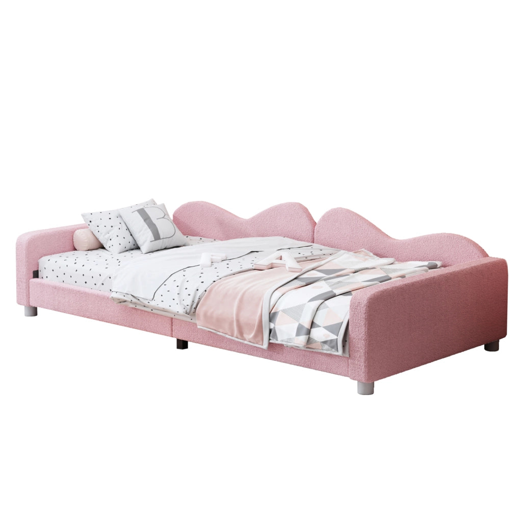 Letto imbottito multifunzionale con struttura a doghe, rosa
