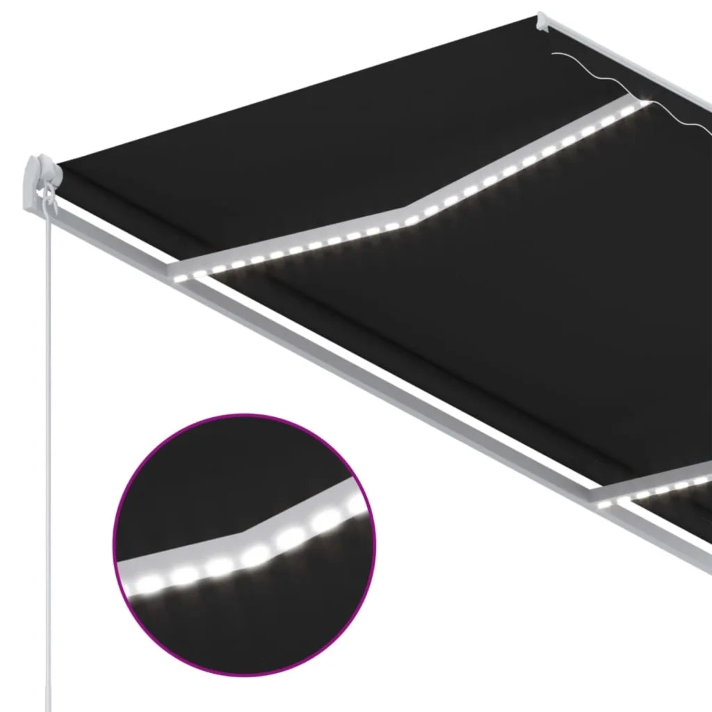 Tenda da Sole Retrattile Manuale con LED-Tenda parasole per Patio 350x250 cm Antracite 618183