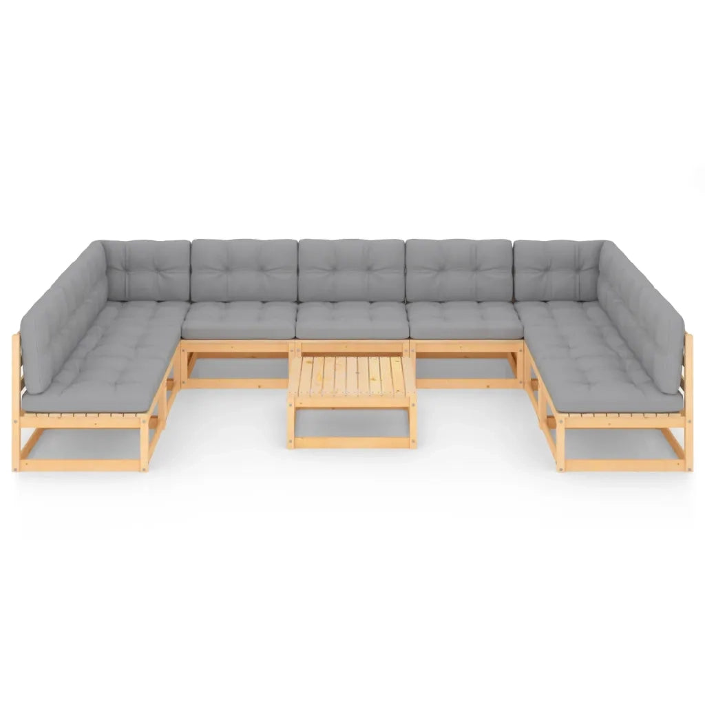 Set Salotto Giardino 10pz Cuscini Antracite Legno Massello Pino 3077199