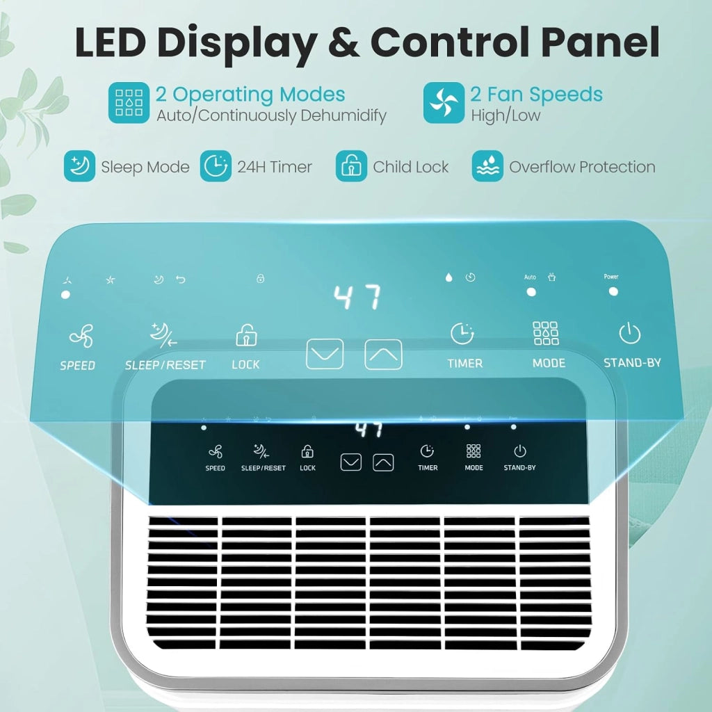 Deumidificatore Elettrico 25L/Giorno, Deumidificatore con Scarico Continuo, Timer 24 Ore, Serbatoio Acqua da 6,5L, Display LED, per Ambienti Fino a 30 m², per Cantina, Ufficio, Casa