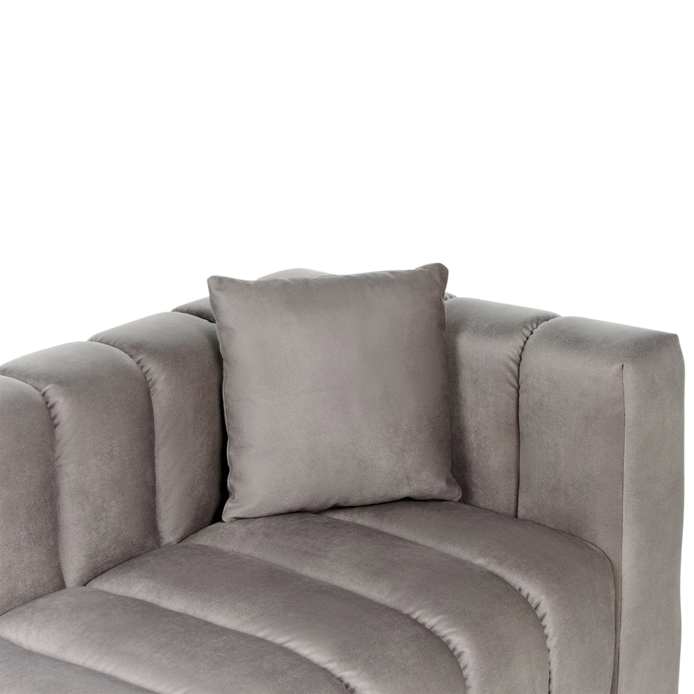 Chaise Lounge destra Tappezzata in velluto grigio tortora Gambe nere Cuscino di seduta imbottito Design moderno e glam