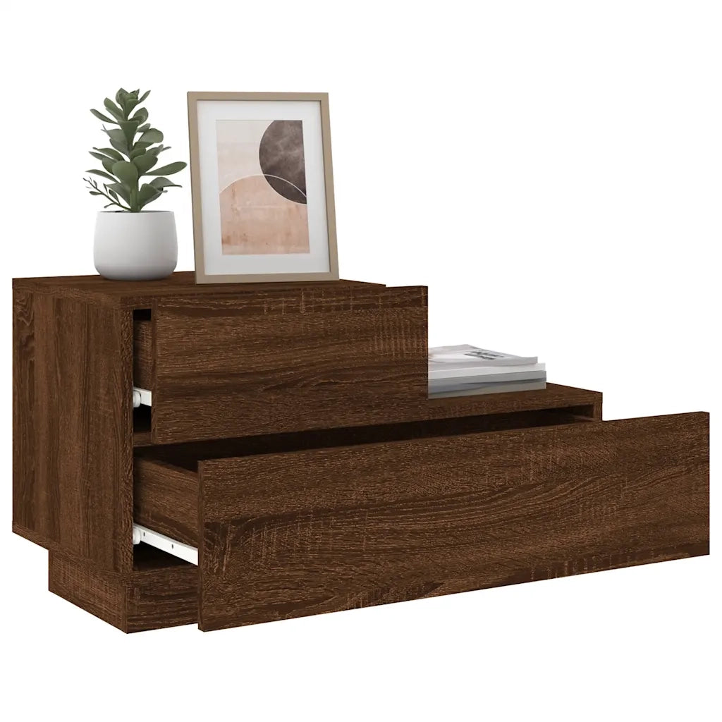 Comodino con Luci LED Rovere Marrone 70x36x40,5 cm 836783