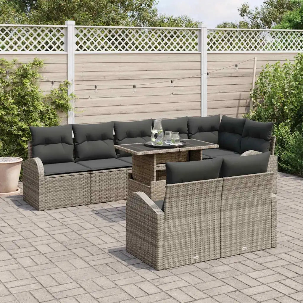 Set Divano da Giardino 9 pcs Grigio Poly Rattan 3357402