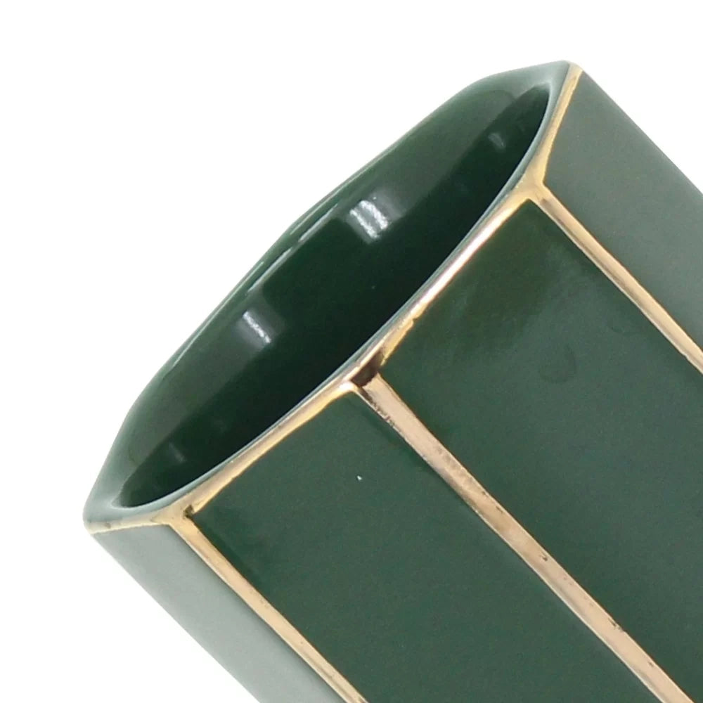 Porta spazzolini verde e oro in ceramica - Serie Smeraldo