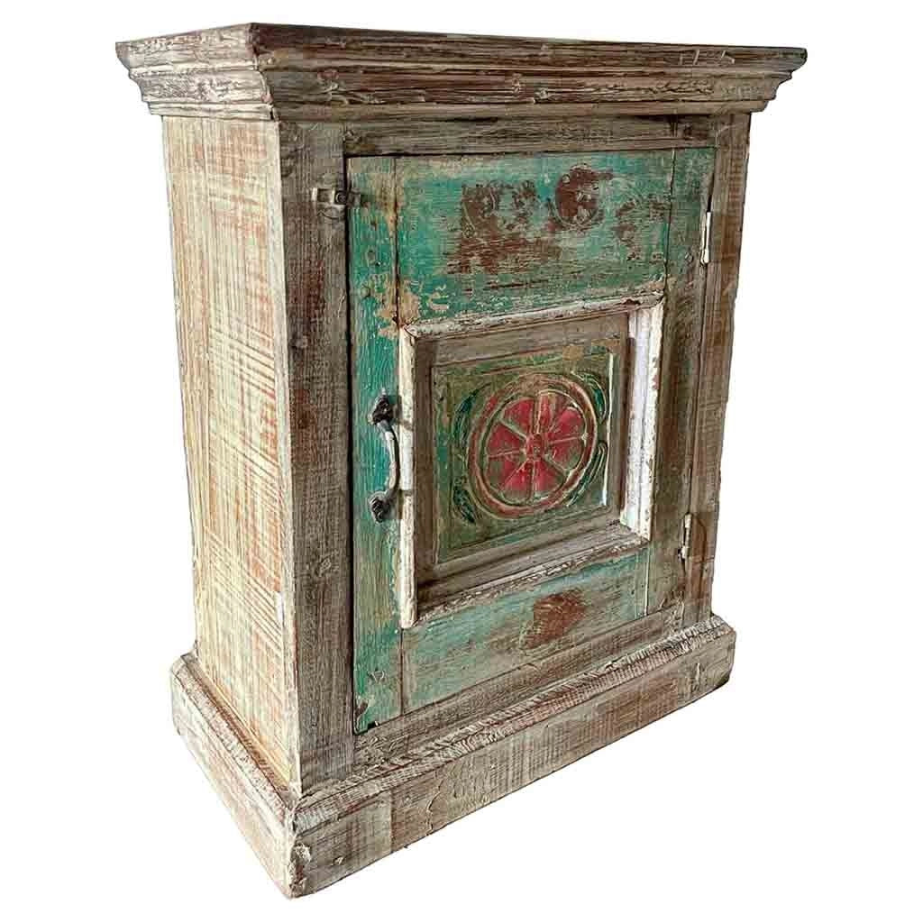 Comodino in legno blu artigianale, 53x27x69 cm
