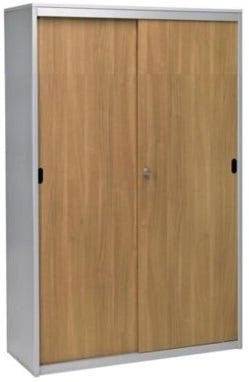 Armadio metallico per ufficio con ante in legno verniciato cm. 180x45x155h