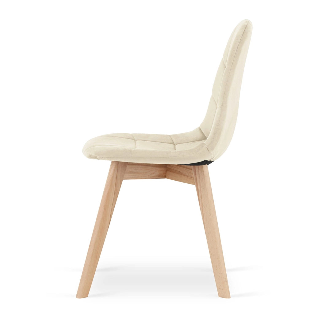 Sedia da pranzo Bora in velluto beige con gambe in faggio