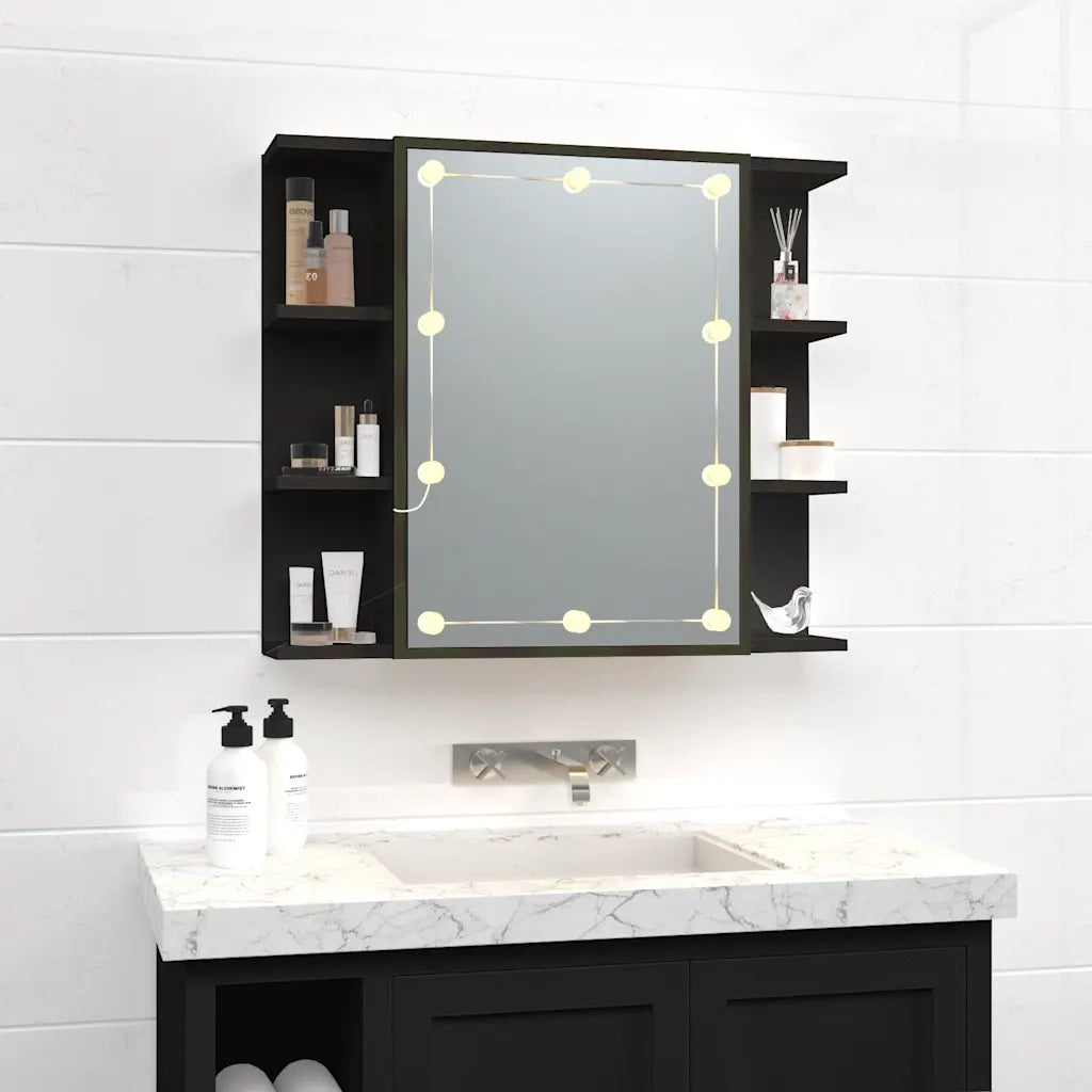 Mobile a Specchio con LED-Armadietto a Specchio Nero 70x16,5x60 cm