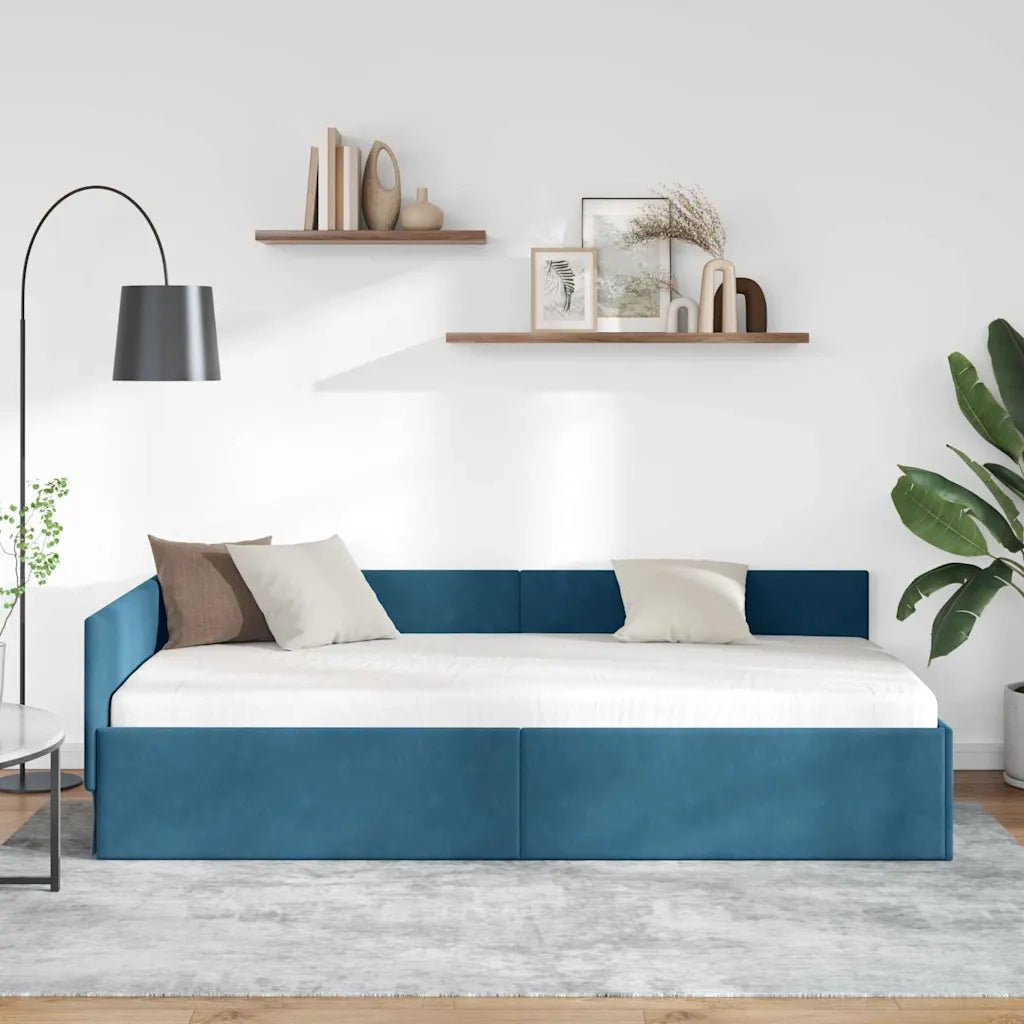 Cornice del letto ad angolo Blu 100 cm x 200 cm Velluto