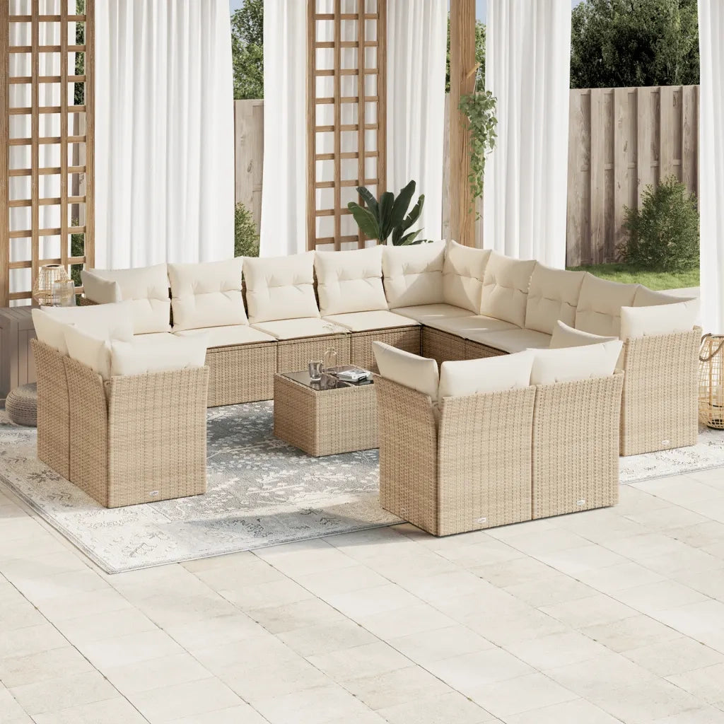Set Divani da Giardino 14pz con Cuscini in Polyrattan Beige 3218558