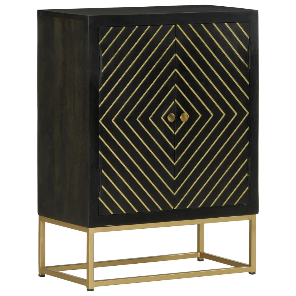 Credenza con 2 Ante Nero e Oro 55x30x75 cm Legno Massello Mango