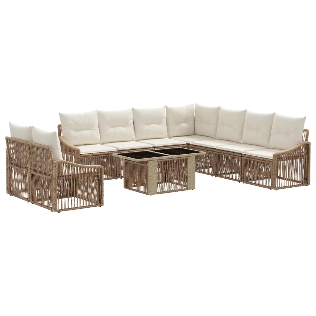 Set Divano da Giardino 10 pz Beige e Bianco Crema polyrattan 3437271