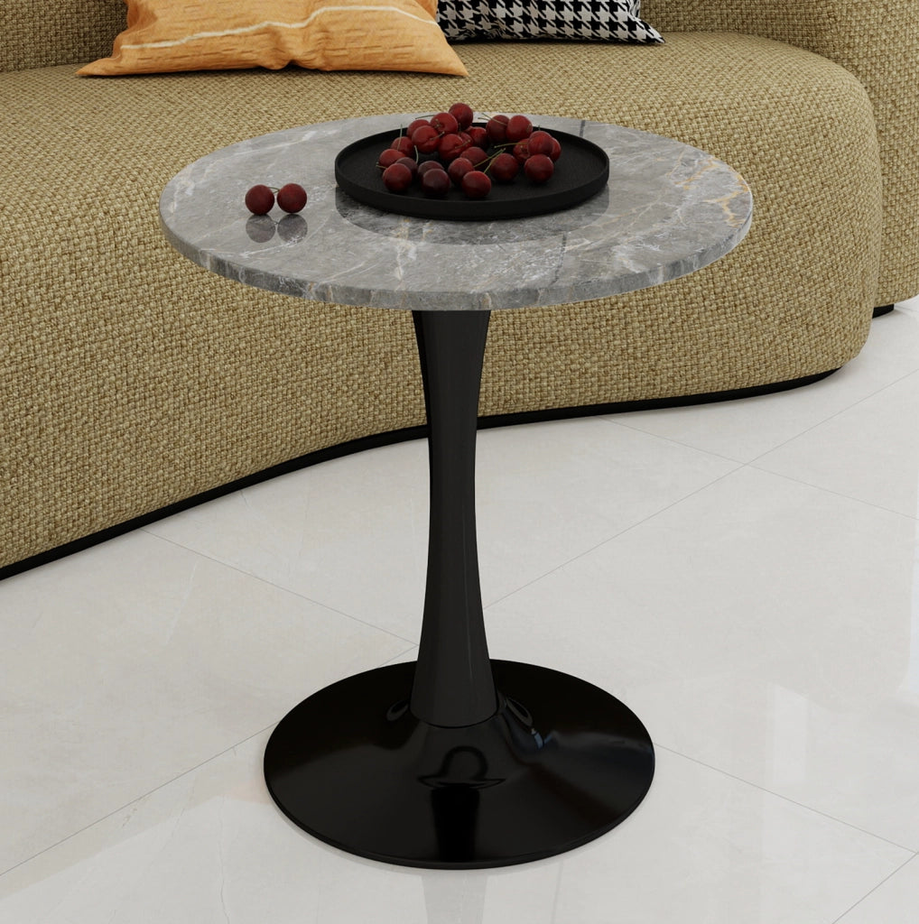 Tavolino da caffè rotondo moderno in marmo artificiale; nero e grigio; 77;5 cm