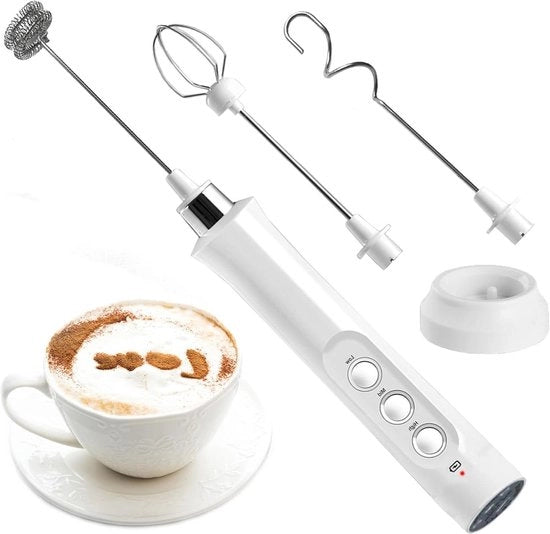 Melmacchina elettrica con 3 velocità - accessori inclusi - ricaricabile - schiuma per caffè - impastatore per uova