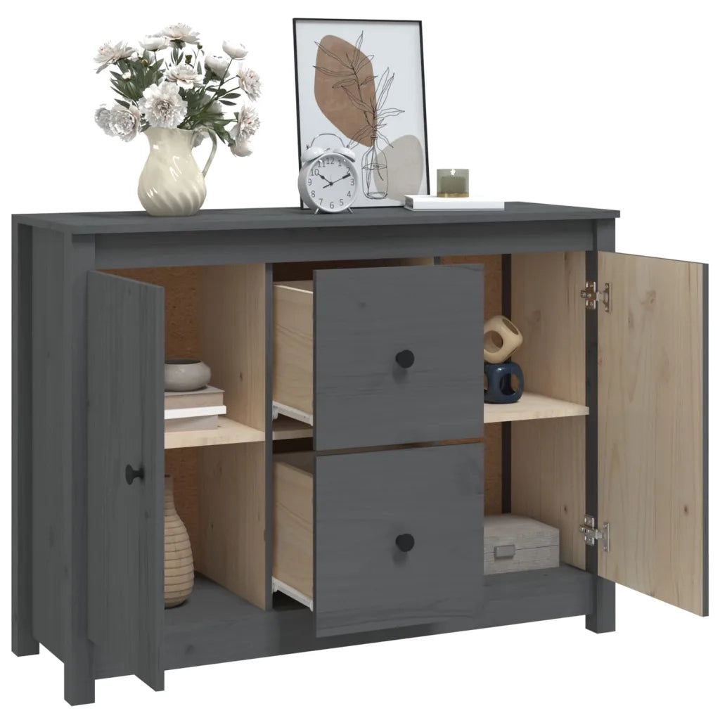 Credenza Grigia 100x35x74 cm in Legno Massello di Pino 814566