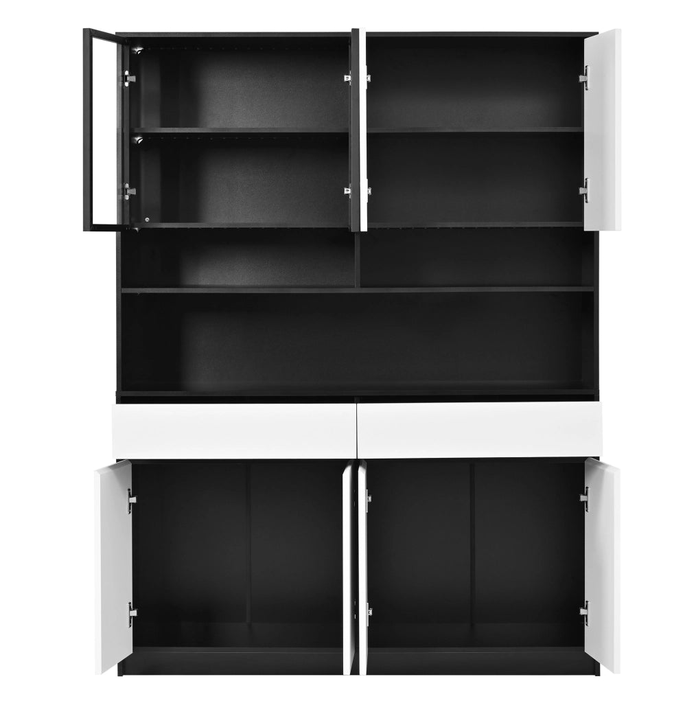 Credenza alta in MDF nero e bianco con LED, 120x38x160 cm