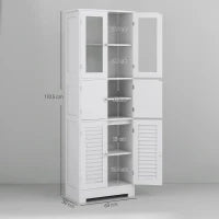 Mobile Colonna Bagno con 3 Armadietti e Ante in Vetro e a Persiana, 60x30x170.5cm, Bianco