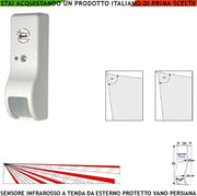 Rilevatore Movimento Infrarosso Tenda Esterno Finestra Vano Persiana Dual Pir Rileva Estraneo Invia Allarme Portata 8 MT 60° Vert. 7° Oriz. Alimentazione 12 V Assorbimento 10 mA Cover Bianco ABS IP31