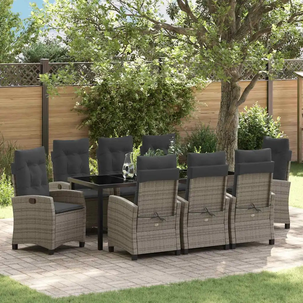 Set da Pranzo per Giardino con cuscino 9 pcs Grigio polyrattan 3380392