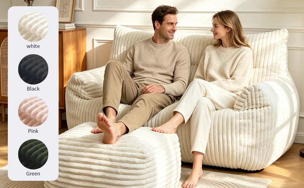 POLTRONA SACCO Oversize Bianca in Flanella, Design Ergonomico, 1 pezzo