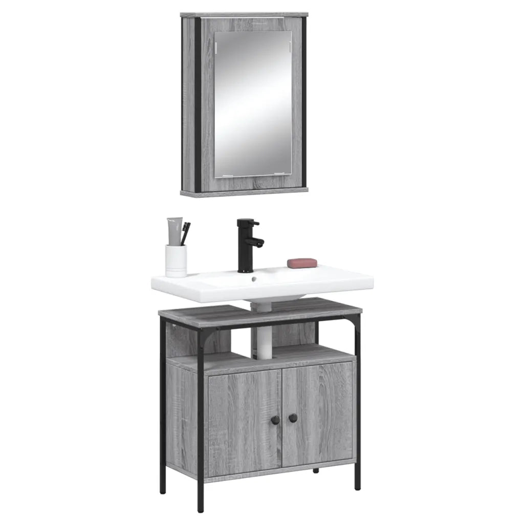 Set Mobili da Bagno | Armadio da bagno 2 pz Grigio Sonoma in Legno Multistrato