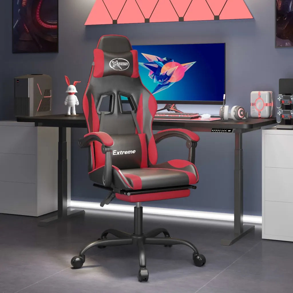 Sedia da Gaming Girevole Poggiapiedi Nero e Rosso Similpellecod mxl 119522