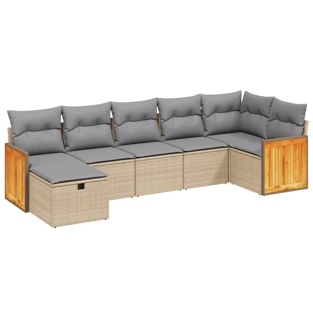 Set Divano da Giardino 7 pz con Cuscini Beige Misto Polyrattancod mxl 89774