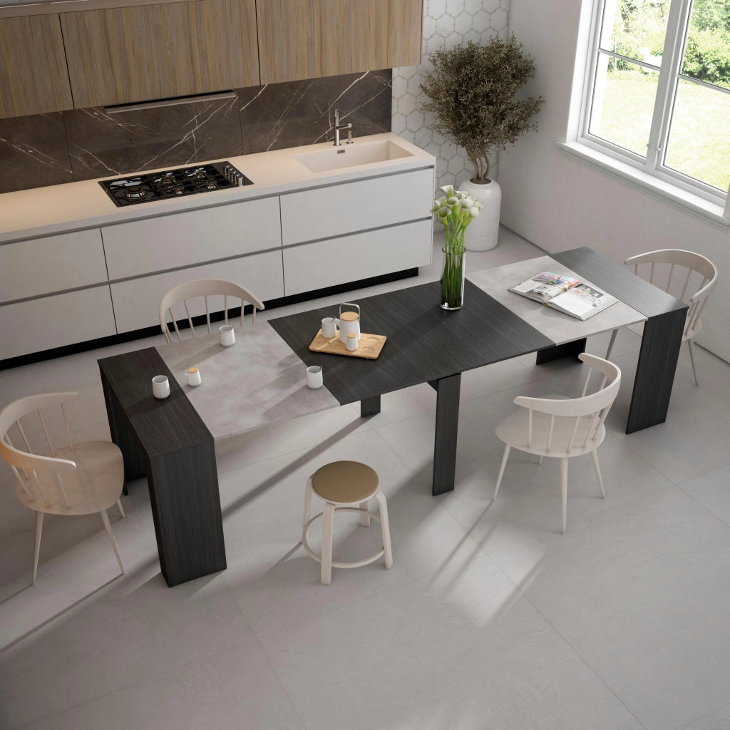 Consolle allungabile, 302x90x77cm, Per 14 persone, Tavolo da pranzo, grigio cemento RF2656