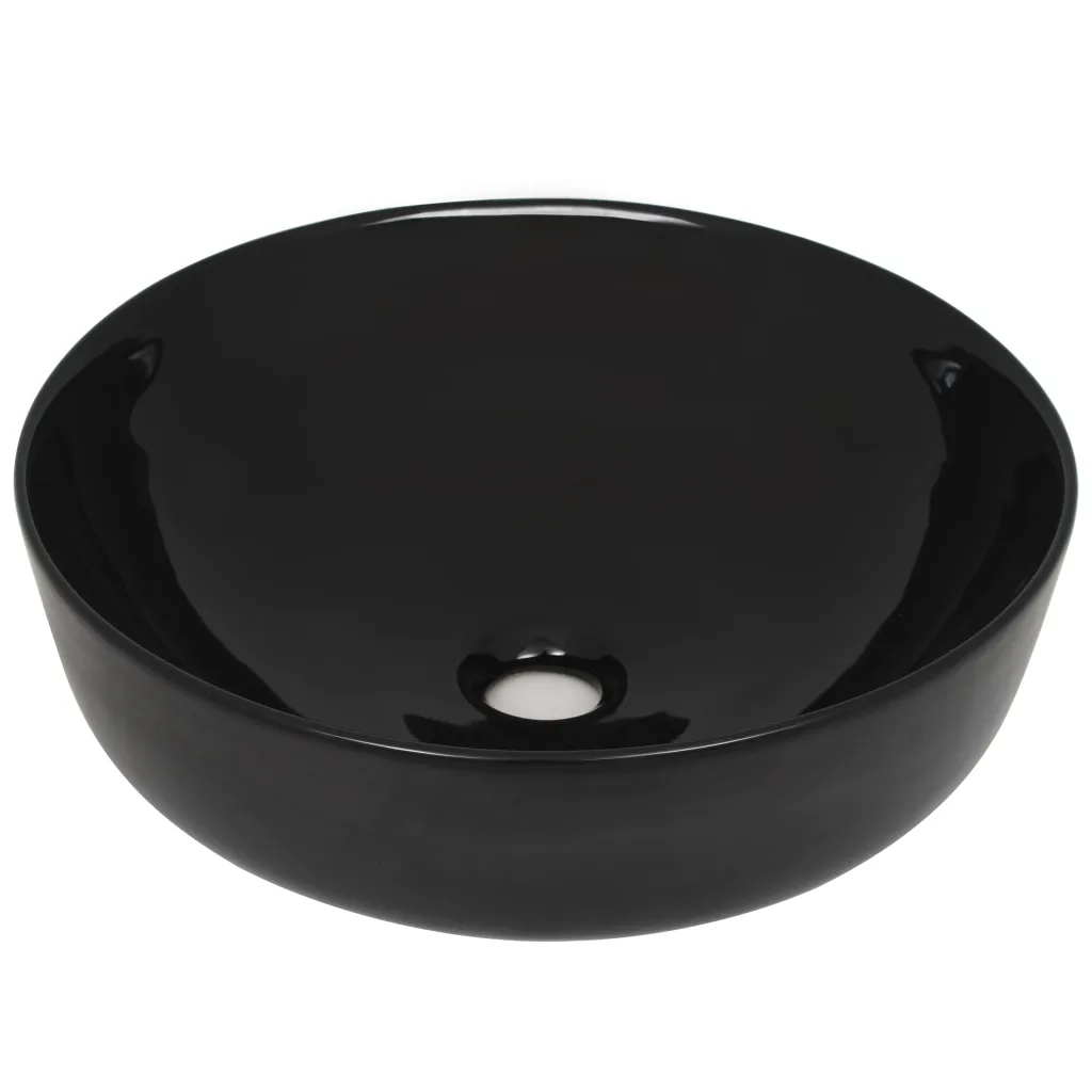 Lavandino Tondo in Ceramica Nero 41,5x13,5 cm 142732