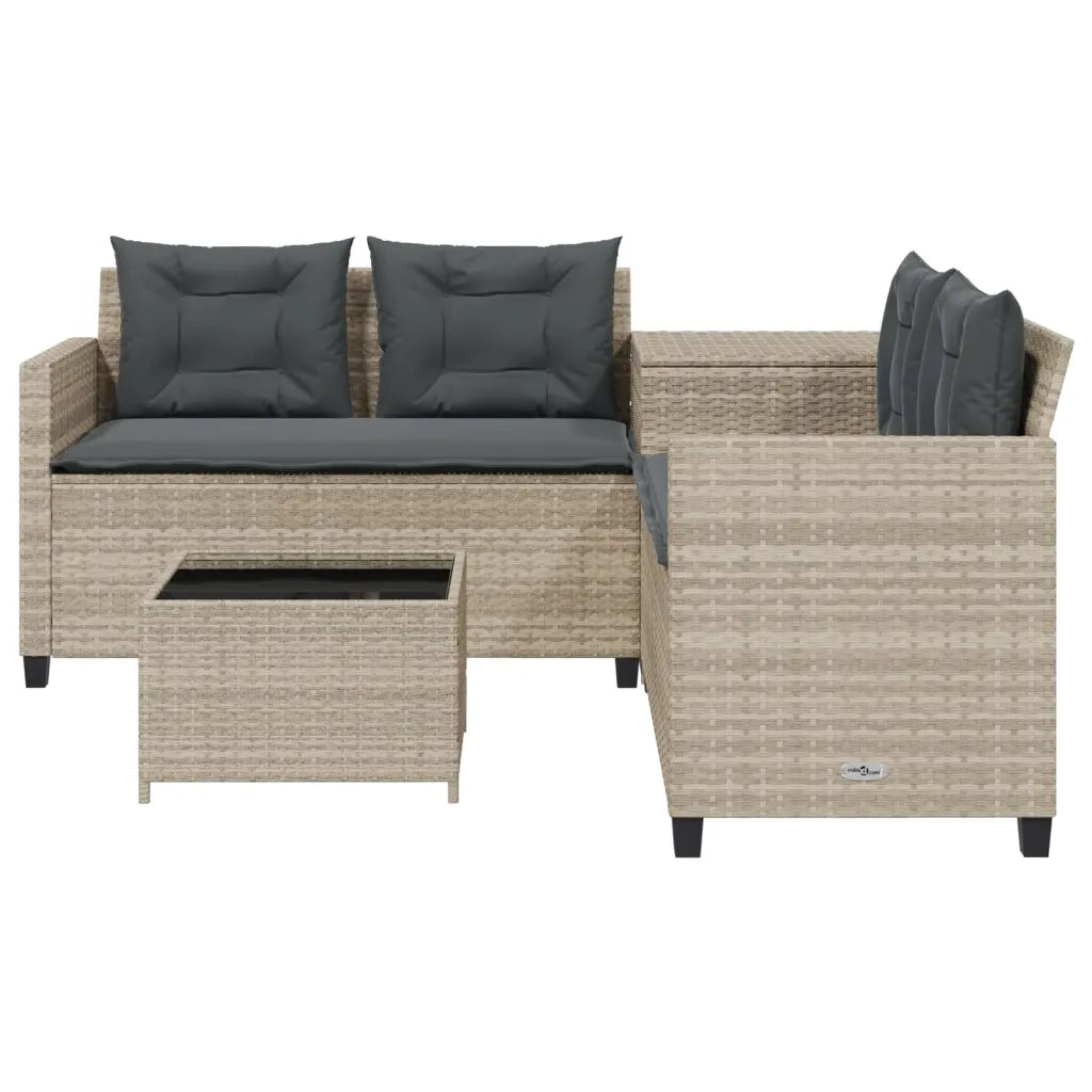 Divano Giardino Tavolo e Cuscini a L Grigio Chiaro Polyrattan 369032