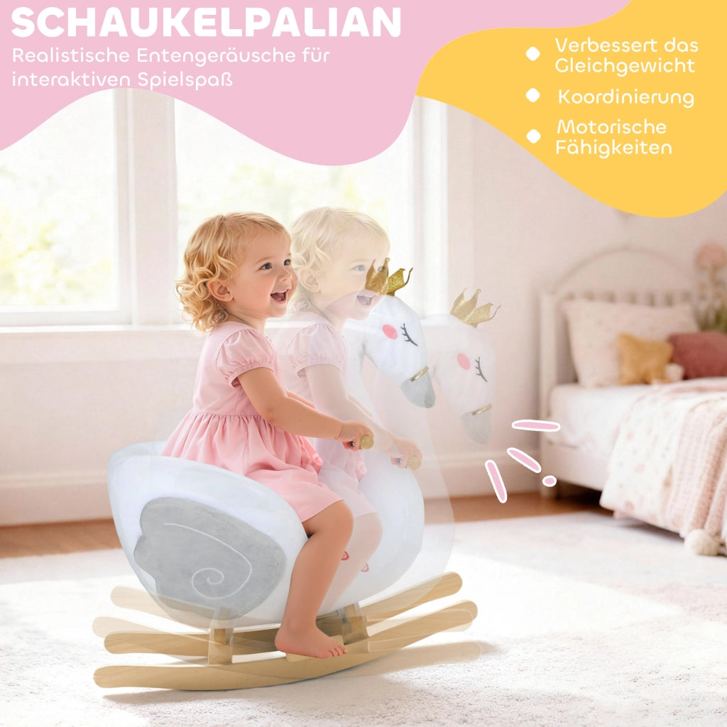 Cavallo a Dondolo Cigno con Ninna Nanna ¨C zephmum ¨C Bianco Legno 65x40x68 cm