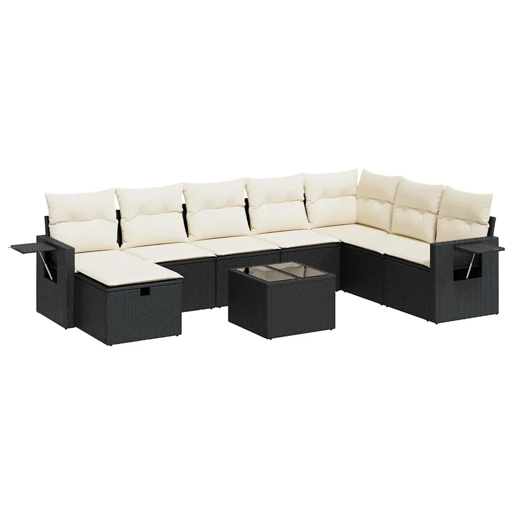 Set Divani da Giardino 9 pz con Cuscini Nero in Polyrattan 3325542