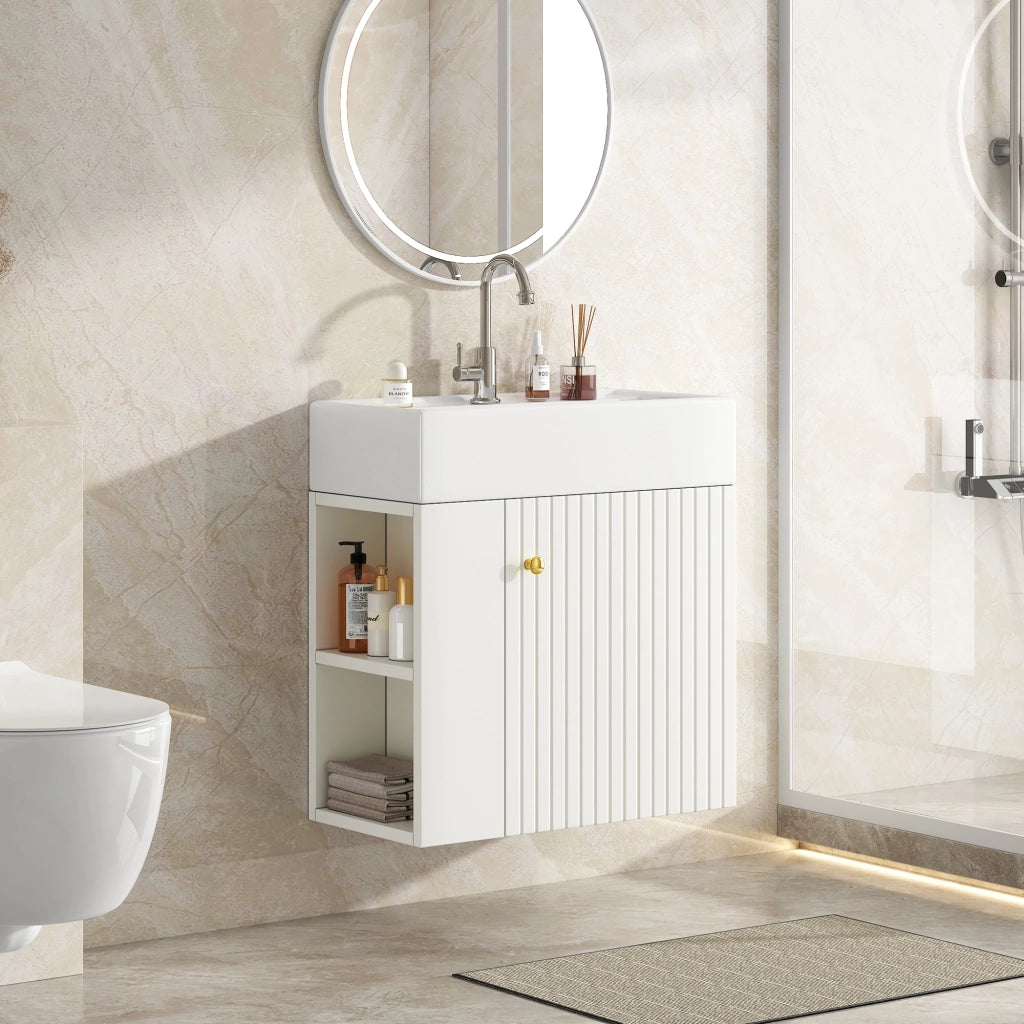 Mobile sottolavabo con lavabo e armadietto laterale in truciolare bianco 69 × 52 × 32 cm