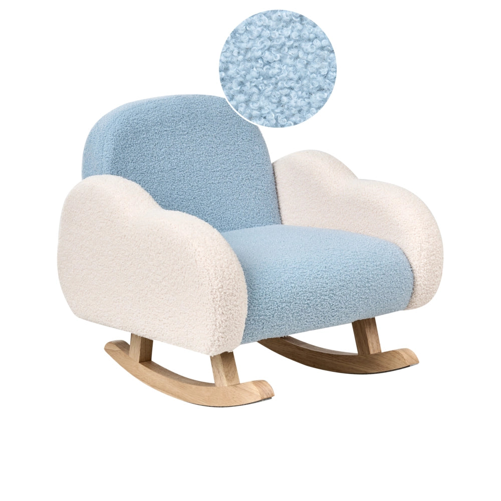 Sedia a dondolo per bambini nuvoletta con gambe in legno azzurro per cameretta