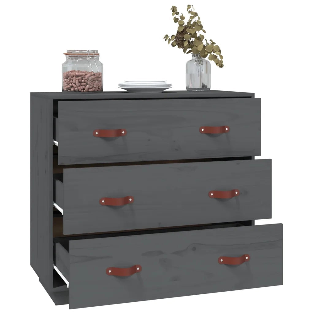 Credenza Grigia 80x40x75 cm in Legno Massello di Pino 820109