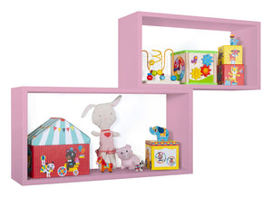 Set 2 Mensole Cubo da Parete Rettangolare in Fibra di Legno Bislungo Rosa Blush