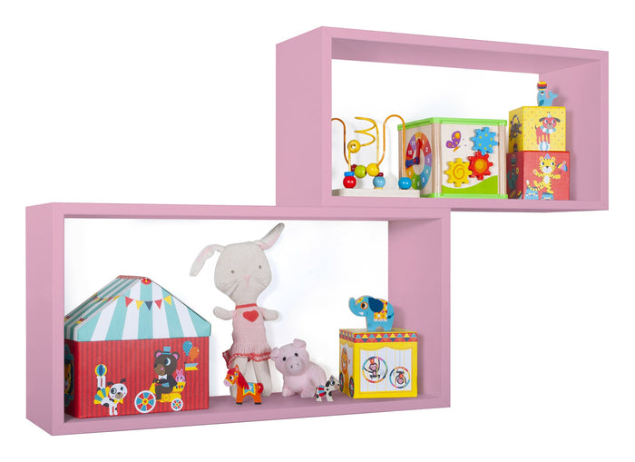 Set 2 Mensole Cubo da Parete Rettangolare in Fibra di Legno Bislungo Rosa Blush