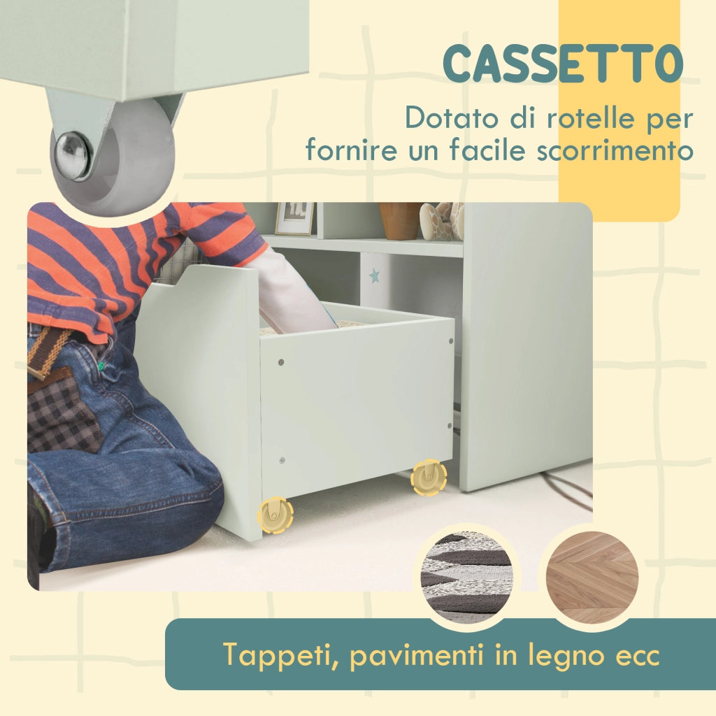 Libreria per Bambini con Cassetto ¨C zephmum ¨C Verde, MDF, 60x30x90
