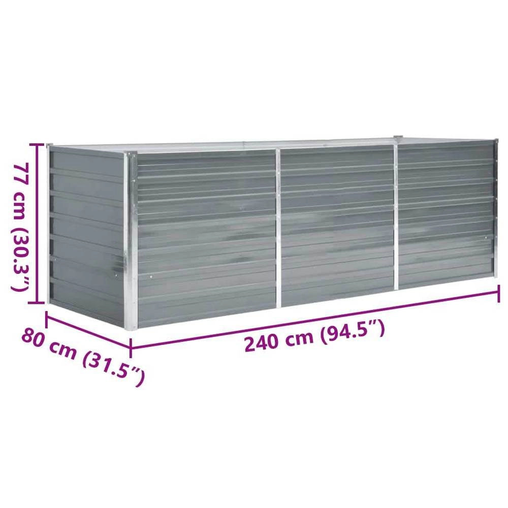 Garden Raised Bed Galvanized Steel 240x80x77 Cm Gray